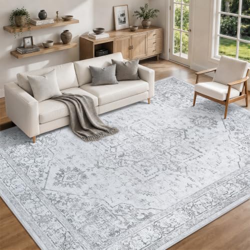 Xafir 8x10 Grey Washable Non-Slip Area Rug for Living Room