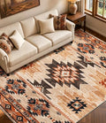 Washable Western Aztec Area Rug 6x9 ft - Terracotta Tribal Pattern for Living Room
