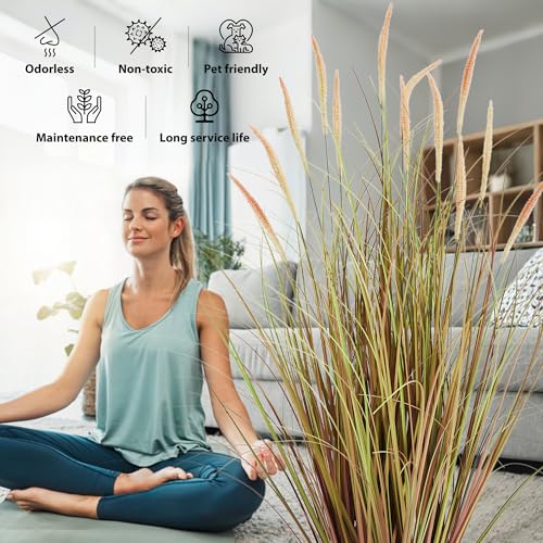 Artificial Cattail Reed Grass 3ft - 2 Pack Indoor Outdoor Faux Onion Grass