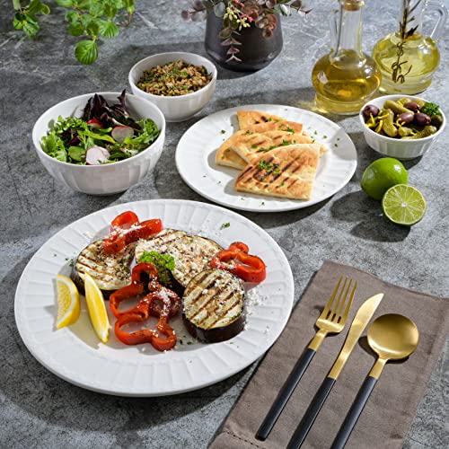 Porcelain Dinnerware Set for 8 - White Embossed 40-Piece Tableware