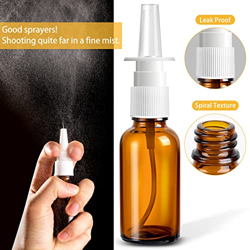 40 Pcs Nasal Spray Bottle Empty, Brown Glass Refillable Fine Mist Nasal Spray Bottles with 8 Funnels and 8 Labels (30ML/1oz)