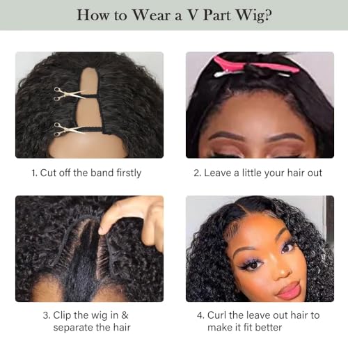 Afro Curly V Part Wig & Half Wig - Glueless Synthetic Wig for Black Women, 4C Hair, Style 1BH30 / 22