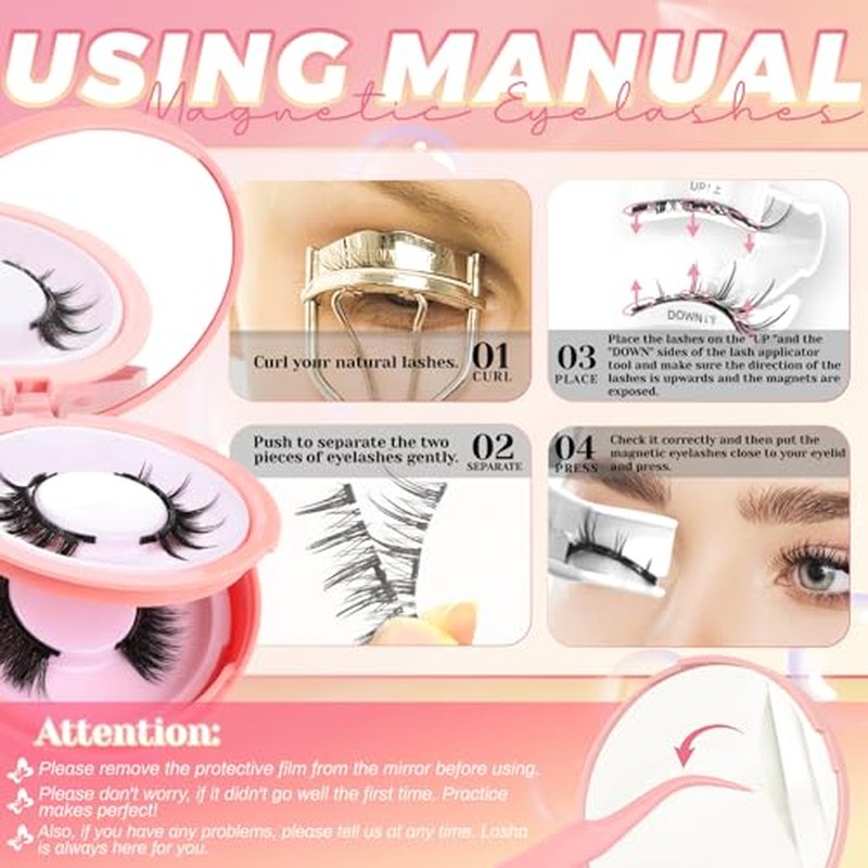 Ahrikiss Magnetic Eyelashes 2 Pairs Reusable Magnetic Lashes with Applicator Manga Lashes Natural Look No Glue Needed Lash Kit Wispy Cat Eye False Eyelashes with Magnets (M01+M02)