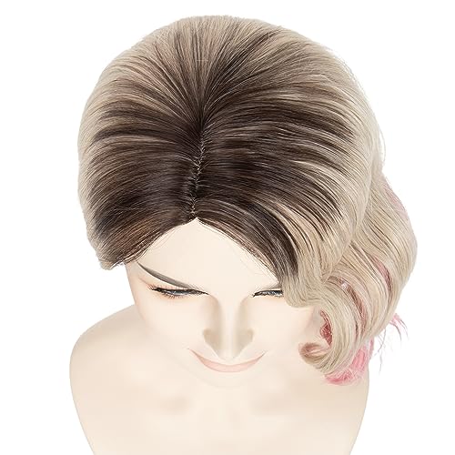 Miss U Hair Short Blonde Pink Ombre Wig with Dark Roots - Cosplay & Costume Hair