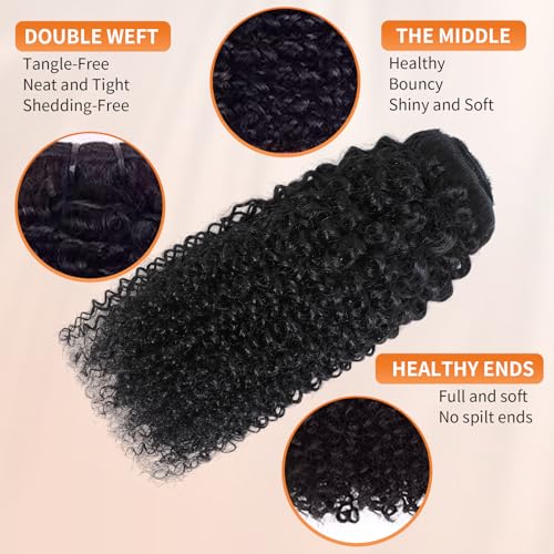 MAHKOTAKU 20 Inch Natural Black Kinky Curly Clip-In Hair Extensions 8Pcs 120g for Black Women - Variant 1B