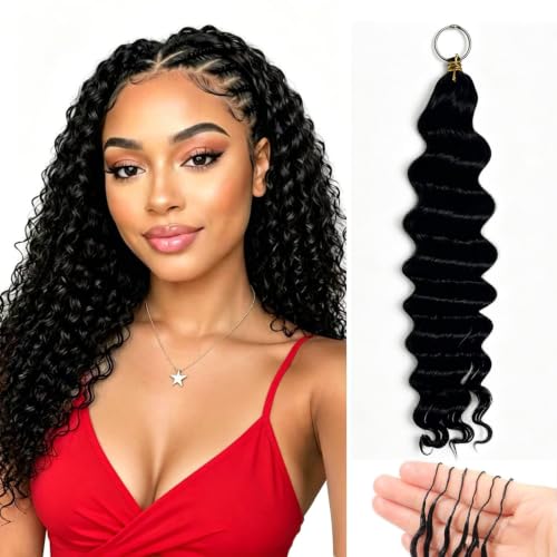 Deep Wave Crochet Hair Natural 14 Inch 50g - Feather Knotless Human Hair Bundles for Black Women