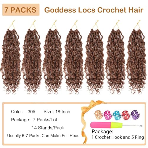 Goddess Locs Crochet Hair 18 Inch Brown 7 Packs Faux Locs with Curly Ends - Pre Looped for Black Women