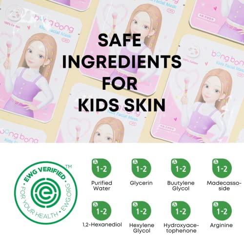 Kids Face Masks Spa 5-Pack with Headband - Princess Princess Mask for Girls, Cotton Sheet, Moisturizing, SPF 30, Sleepover Party Favors