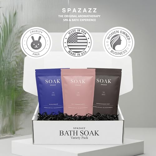 Spazazz Aromatherapy Bath Salt Gift Set with 3 Varieties & Accessories