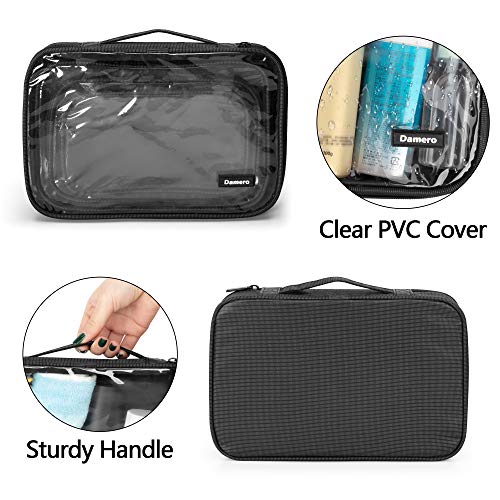 Damero 4pcs Clear Toiletry Bag Packing Cubes, Clear Toiletry Makeup Bag Organizers for Traveling, Business Trip, Black