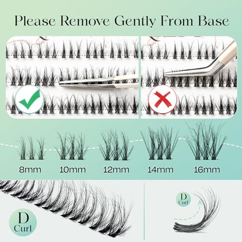 Lash Clusters 0.05mm Individual Lashes, 3D Wispy Lashes Clusters, 0.1mm Super Thin Band Resuable Natural Lashes,D Curl Faux Mink Lashes,108pcs Lash Extension (Green Soul-D-0.05-8-16mix)