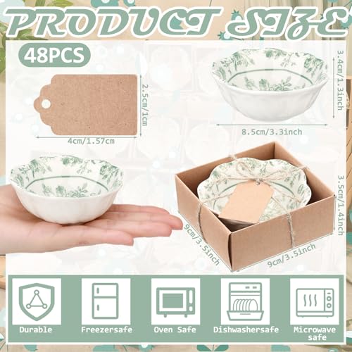 Sage Green Ceramic Wedding Favors - 48 Small Bowls with Flower Design