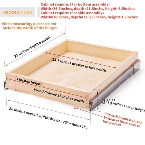 26-Inch Wooden Pull Out Cabinet Drawer with Soft Close Slides - Kitchen Organizer