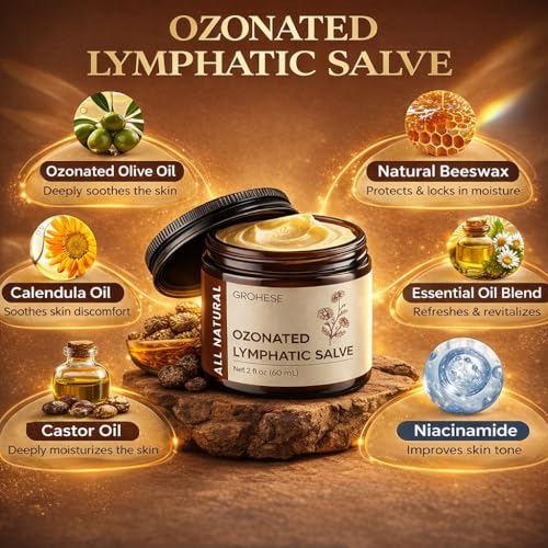 Ozonated Lymphatic Salve, Lymphatic Drainage Cream Balm with Ozonated Olive Oil, Calendula & Essential Oils for Face & Body, Deep Moisturizing