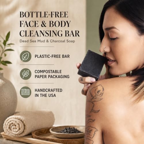 Dead Sea Mud & Charcoal Soap Set - Handmade Face & Body Soap with Citrus & Mint - 3 Pack