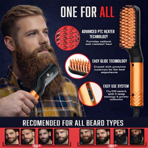 Beard Straightener Grooming Kit for Men, Beard Growth Kit, Wash, Brush & Comb, Unscented Growth Oil, All Natural Sandalwood Balm, Conditioner, Razor & Scissors, Great Gift Idea for Men's (Bamboo)
