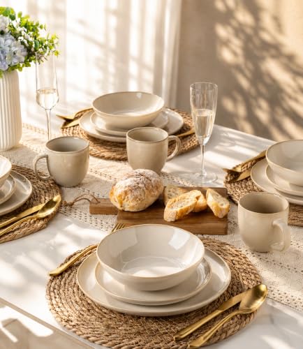 Ceramic Dinnerware Set for 6 - 18 Pieces Plates and Bowls, Lead-Free & Microwave Safe