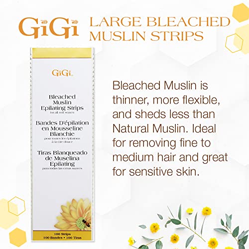 Gigi Bleached Muslin Epilating Strips for Soft Wax - Professional Hair Removal Wax Strips for Waxing, (3¡±X9¡±), 100 Strips, 1 Pack