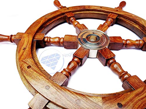 Natural Wood Pirate Ship Wheel - 30 Inch Nautical Wall Decor