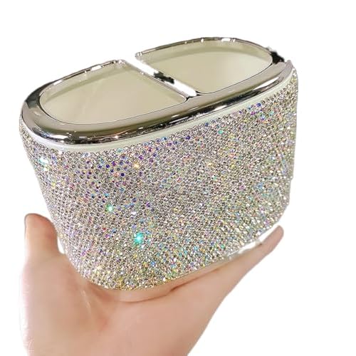 Luxury Bling Rhinestone-Embellished Makeup Organizer Box Storage ? Large Capacity Cosmetic Brush Lipstick Eyebrow Pencil Storage Box and Desktop Organizer Rack (Silver)