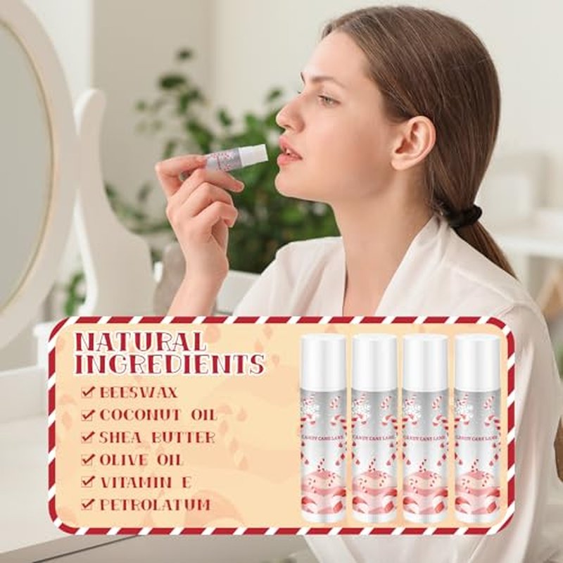 24 Set Christmas Candy Peppermint Cane Lip Balm and Body Lotion Bulk Christmas Hand Cream for Women Peppermint Lip Balm for Women Men Travel Size Body Lotion Gift