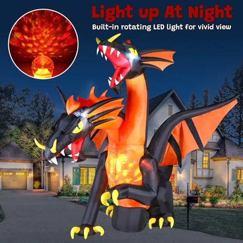 Giant 9.5 FT Halloween Inflatable Double Headed Dragon with LED Lights - Outdoor Yard Decor
