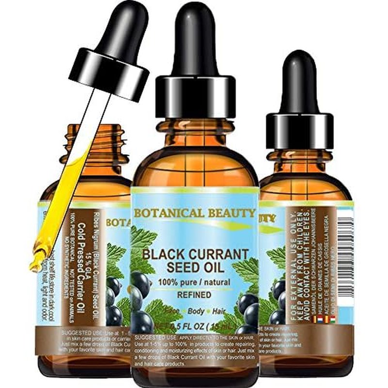 Botanical Beauty BLACK CURRANT SEED OIL. 100% Pure Natural Undiluted Refined Cold Pressed Carrier Oil for Skin, Hair, Lip and Nail Care (0.5 Fl Oz)