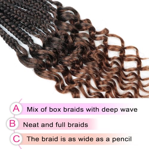 QANSFA Deep Wave Crochet Hair 10 Inch for Black Women, Curly Ends, Pre-Looped, 7 Packs, Black to Light Auburn