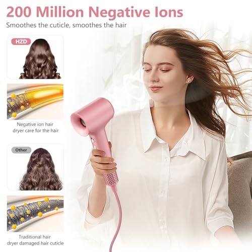 Rose Gold High-Speed Ionic Hair Dryer with Concentrator - Fast Drying & Negative Ion Technology