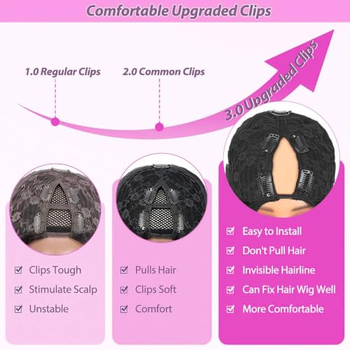 18 Inch V Part Human Hair Wig - Natural Black, Bone Straight, No Sew Glue-Free, Clip-In Half Wig for Black Women