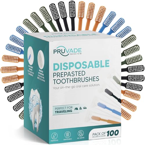 Mint Fresh Disposable Toothbrushes with Toothpaste - 100 Pack, Individually Wrapped