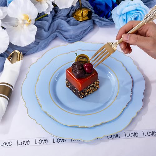 Light Blue Disposable Plastic Plates Set for Weddings & Parties - 350PCS