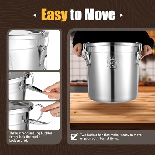 33L Stainless Steel Storage Bucket with Airtight Lid - Food Grade, Leakproof