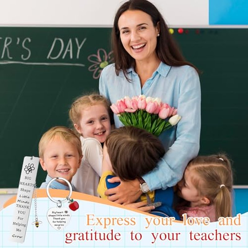 6Sets Teacher Appreciation Gift End of School Year Teacher Gifts Best Teachers-s Multifunctional Makeup Bag Teachers Canvas Pencil Bag With Keychain Bookmarks,Graduation Thank You Gift