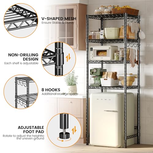 Homeiju 4-Tier Mini Fridge & Microwave Stand Adjustable Heavy Duty Metal Shelves