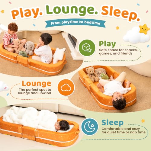 Toddler Travel Bed with Safety Rails - Foldable Foam Floor Bed for Ages 2-6