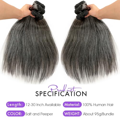 Grey Salt & Pepper Human Hair Bundles 10 Inch Straight Wavy Brazilian Extensions