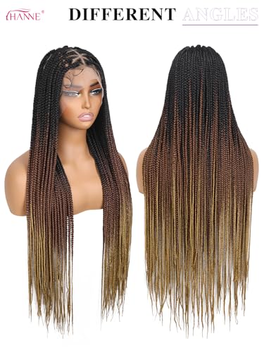 HANNE 32 Inch Triangle Box Braided Full Lace Wig for Black Women - Knotless, Ombre Brown