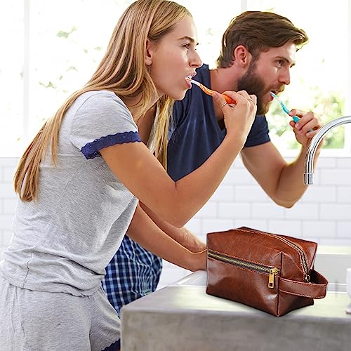 Hillban 10 Pcs Groomsmen Gift Leather Toiletry Bag for Men Travel Shaving Kit Bathroom Bag Make up Cosmetic Proposal Supplies for Wedding Favor Grooming Anniversary Boyfriend Father(Dark Brown)