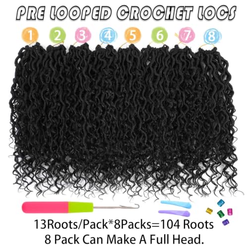 Pre-Looped Goddess Locs Crochet Hair 14 Inch - Black, 8 Pack with Accessories - Variation #1B