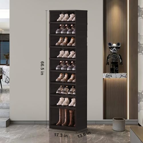 SYNCVIBE 9-Tier Foldable Shoe Rack Organizer for 18 Pairs - Black, 17.3" Wide, Easy Assembly