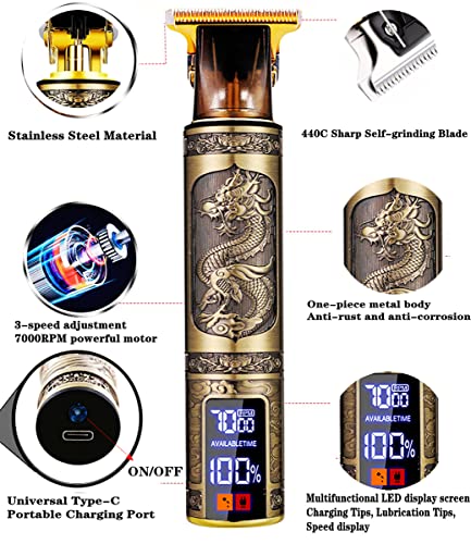 Cordless Hair Trimmer for Men - T-Blade Zero Gapped Beard & Edger Clipper with LED Display