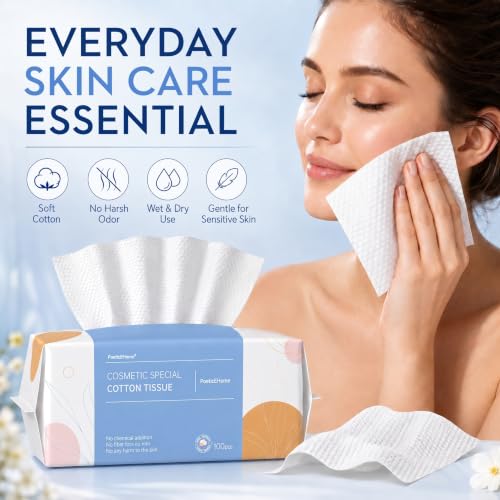 Disposable Face Towels 100 Count Pack of 3 - Soft Cotton Dry Wipes for Face & Makeup Removal
