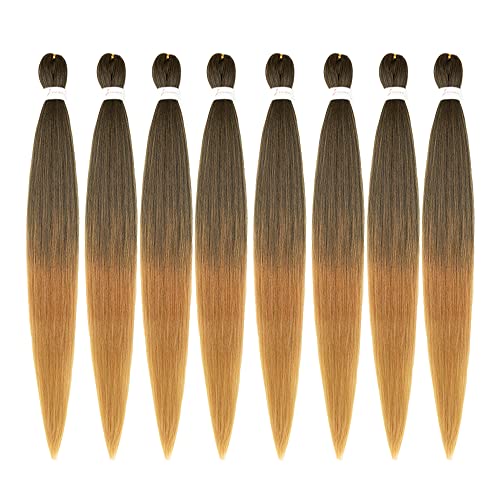 Pre Stretched Braiding Hair Extensions 42 Inch 8 Bundles - Yaki Texture, Itch-Free Synthetic Fiber, Includes Crochet Needle & Accessories - #1B/30/27