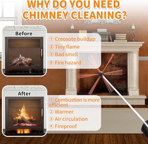 Sealegend 46 Feet Chimney Sweep Kit with Flexible Rods & Brush for Fireplace Cleaning
