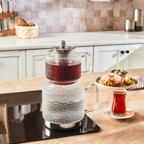 Large Borosilicate Glass Turkish Tea Set - Double Teapot for Induction Stovetop