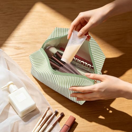 UUYUUY Makeup Bag Travel Toiletry Organizer Case, Small Green Stripe Cosmetic Pouch