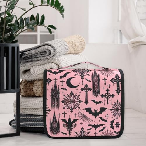 Mnsruu Bats Gothic Moon Hanging Toiletry Bag with Hook - Travel Makeup Organizer
