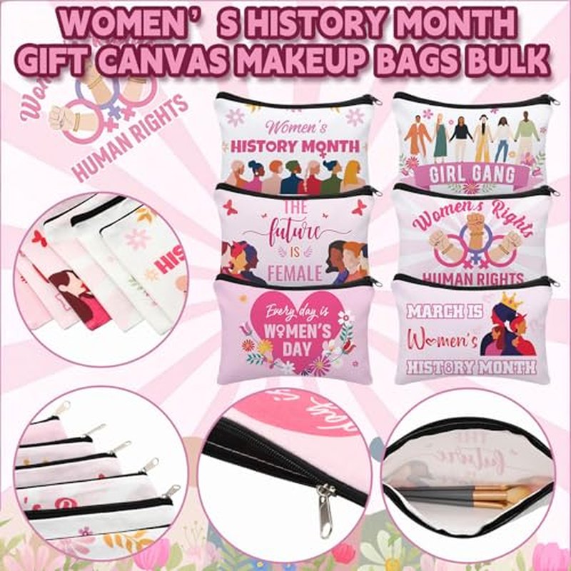 24 Pcs Women's History Month Gifts Bulk International Womens Day Gifts Feminist Awareness Makeup Bags Women Empowerment Party Favors for March 8th Female Rights Celebration Event