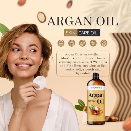 Natural Riches Moroccan Argan Oil 16 Fl Oz Pack of 1 Deep Moisturizing Hair & Skin Oil